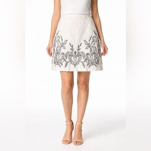 White Skirt with Black Embroider Floral Pattern